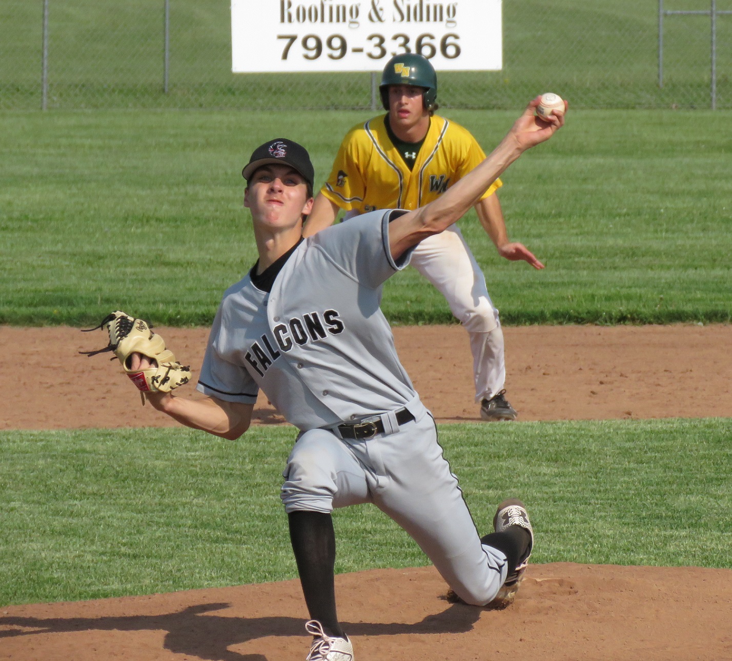 Niagara-Wheatfield pitcher Tommy Peltier throws a pitch during Thursday's Section VI Class AA semifinal versus Williamsville North. Peltier threw seven innings and struck out five in the loss. (Photo by David Yarger)